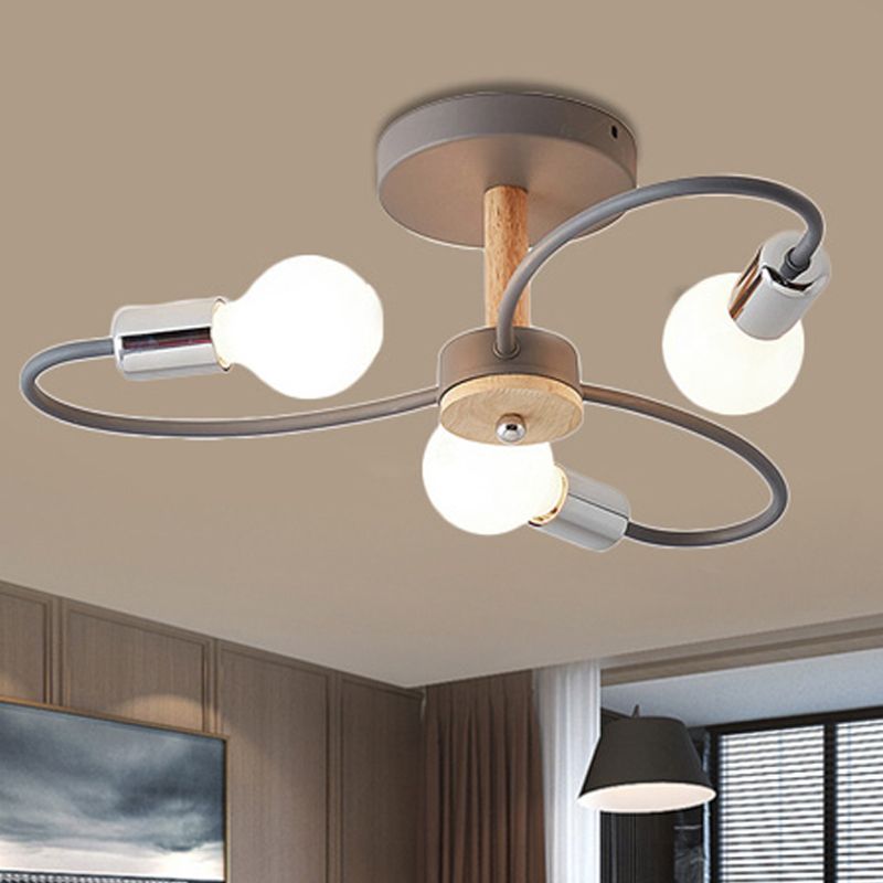 Spoetnik semi-inbouwlamp eigentijds metaal 3/6/8 lampen grijs/groen semi-inbouw plafondarmatuur met gebogen arm