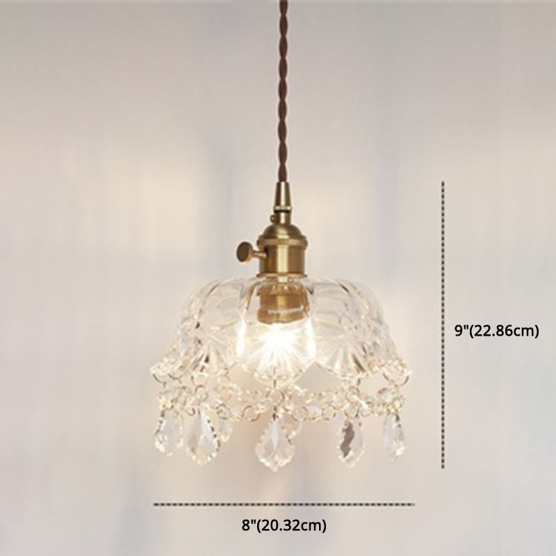 Bloemvorm schaduw plafond hanglamp vintage 1 licht helder glas hanglicht met kristalhanger