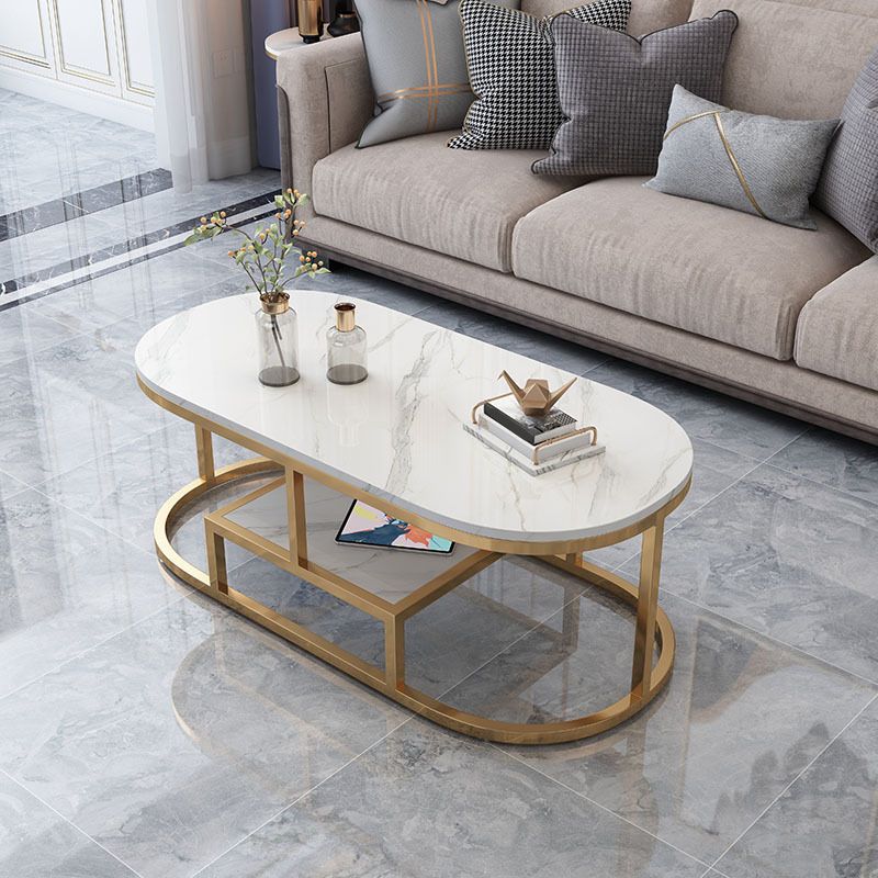 Fram Base Cocktail Table Shelf Included Oval Stone Coffee Table
