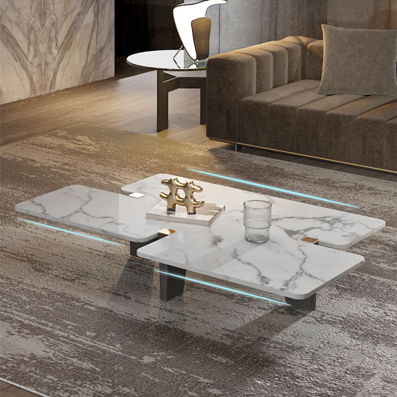 13.7"H Contemporary Wooden 3-leg Base White/grey Irregular Marble Coffee Table