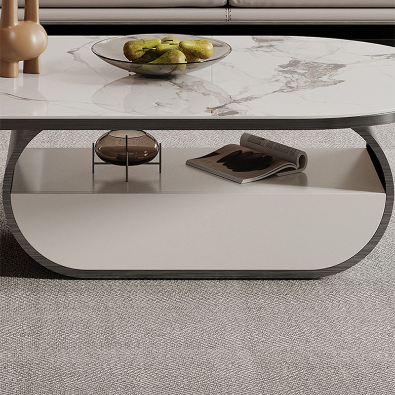 Abstract Coffee Table Slate Cocktail Table with Storage Drawer and Shelf