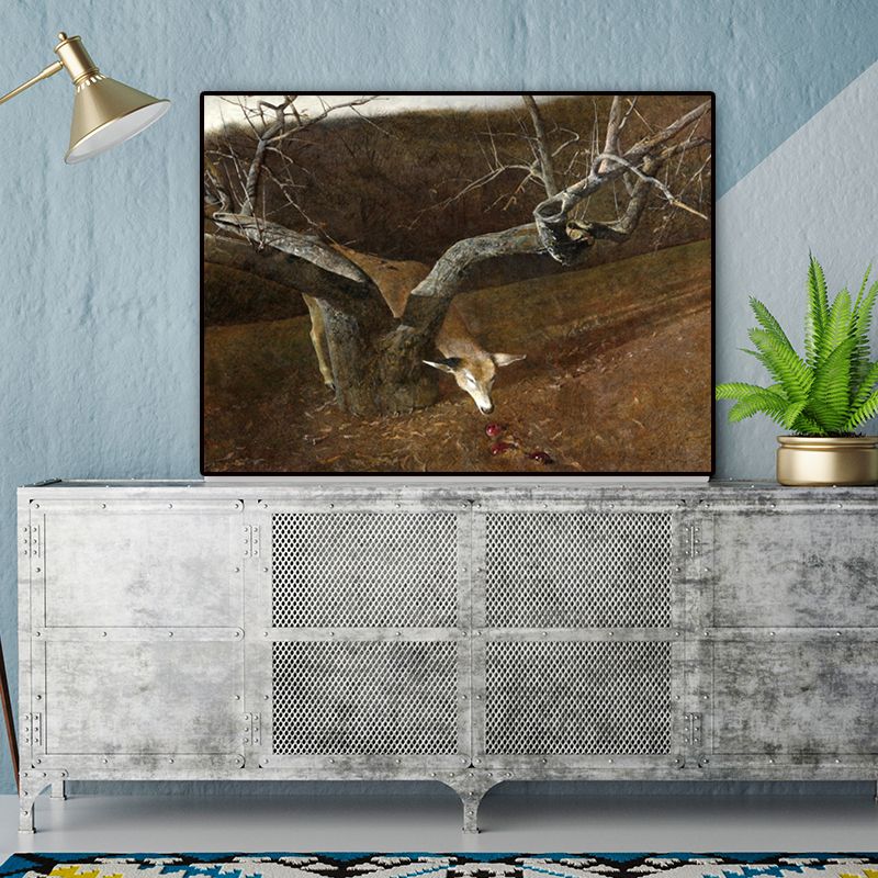 Rural Winter Landscape Painting Canvas Textured Dark Color Wall Art for Home