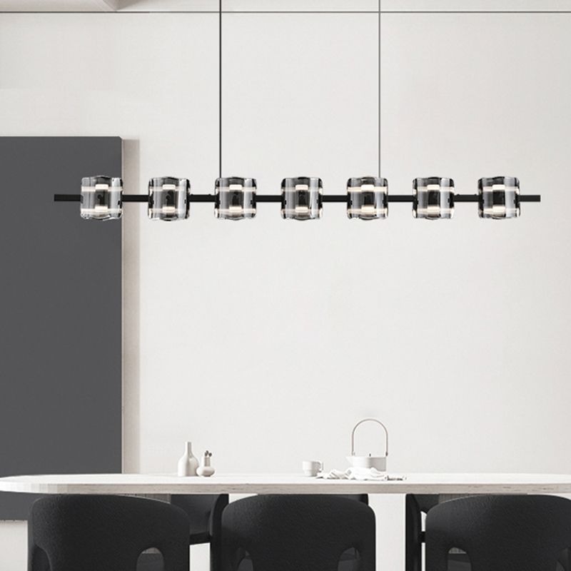 Black Hanging Light Contemporary Island Lighting with Glass Shade for Kitchen