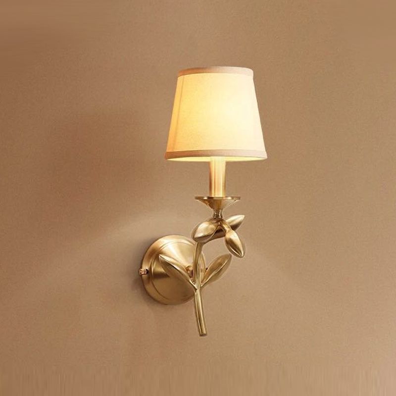American Style Branch Wall Light Natural Burlap Shade Wall Sconce with Brass