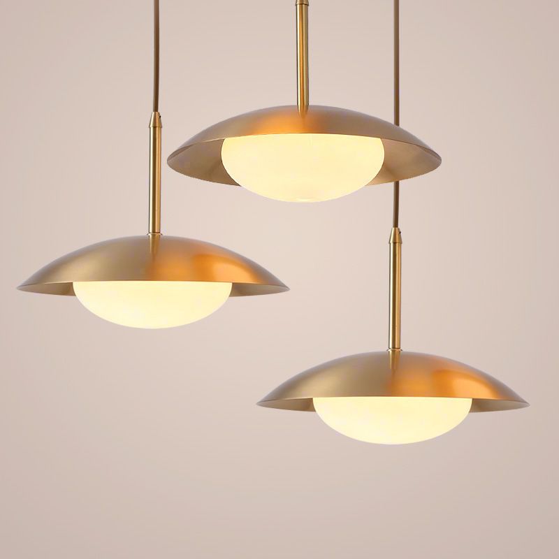 Modern Minimalist Style Flat Hanging Light Fixtures 1 Light Ceiling Pendant Light with Glass Shade