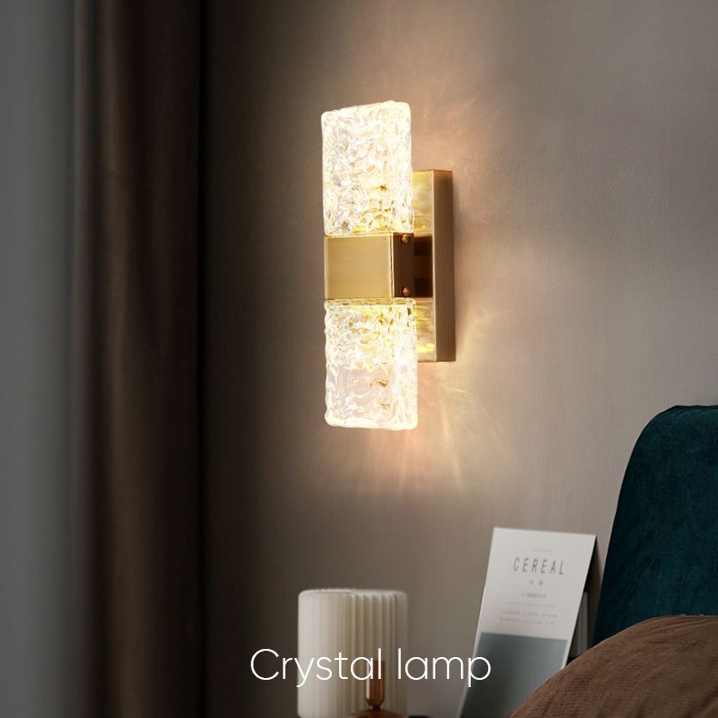 2-Light Modern Squared Wall Lights Crystal Wall Mounted Lamps for Bedroom