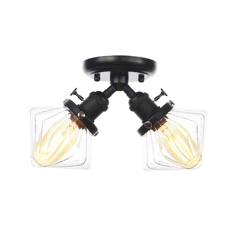 Diamond Amber/Clear Glass Semi Mount Lighting Farmhouse 2 Lights Black/Bronze Semi Flush Light Fixture for Restaurant