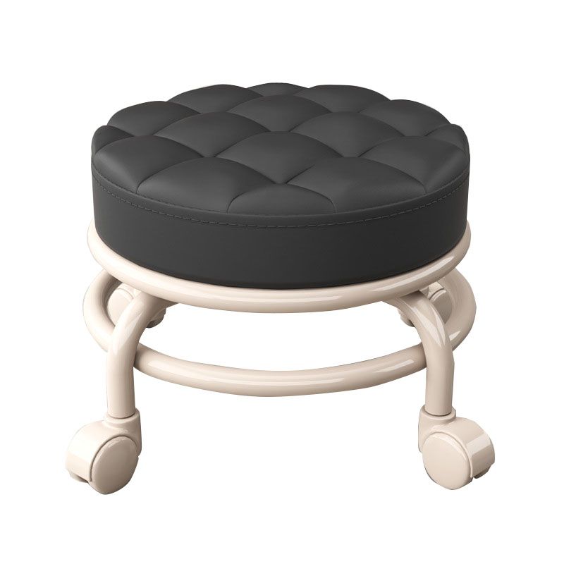 Stain Resistant Ottoman Solid PU Leather Tufted Round Ottoman with Wheels