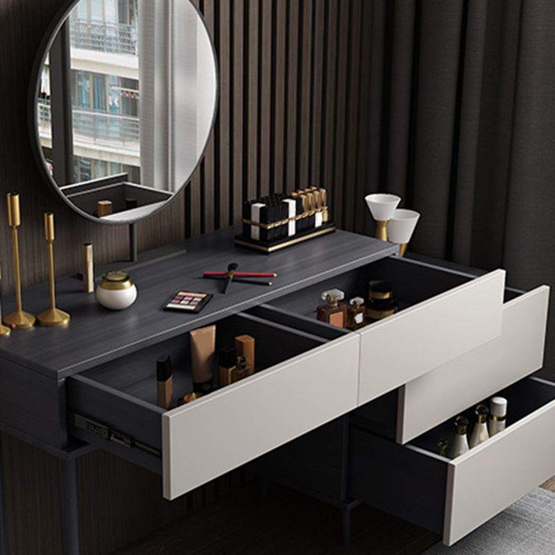 Modern Style White Wood-based Material Countertop Black Base with 4 Drawer Dresser