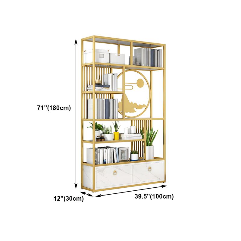 Modern Living Room Etagere Bookshelf Iron Frame Manufactured Wood Shelf Bookcase