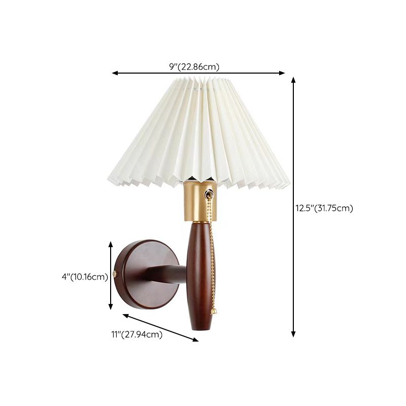 Contemporary Wooden Wall Light Fixture with Fabric Shade for Sitting Room