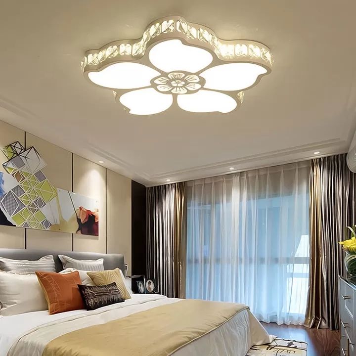 Plafonnier pétale en acrylique avec cristal clair, plafonnier LED pour enfants, en blanc, pour chambre à coucher
