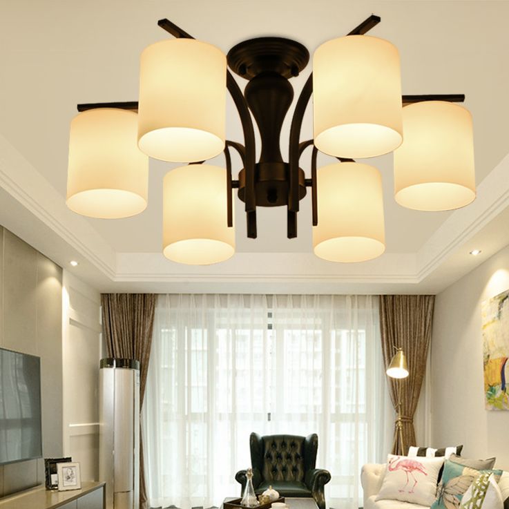 Glass Semi Flush Mount Lighting Simplistic Black Cylindrical Living Room Semi Flush Light