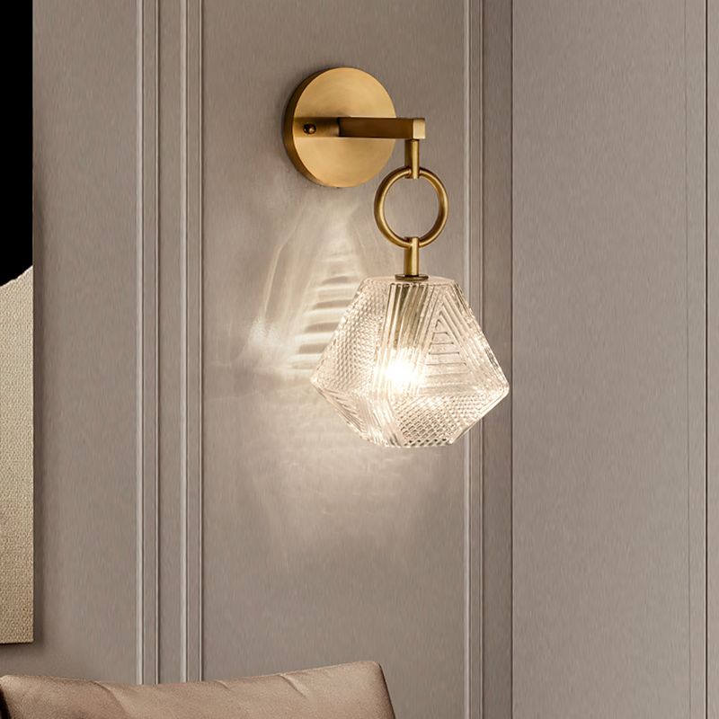 Modern Luxury Wall Sconce Copper Geometric Hanging Wall Lamp with Glass Shade