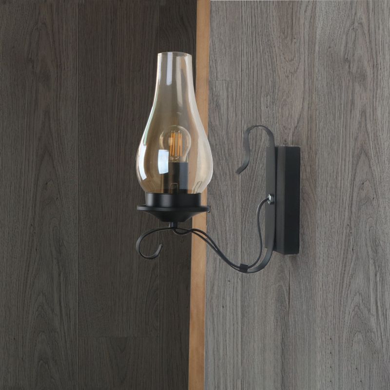 Regular Shape Wall Light Industrial Style Glass 1 Light Wall Lamp in Black