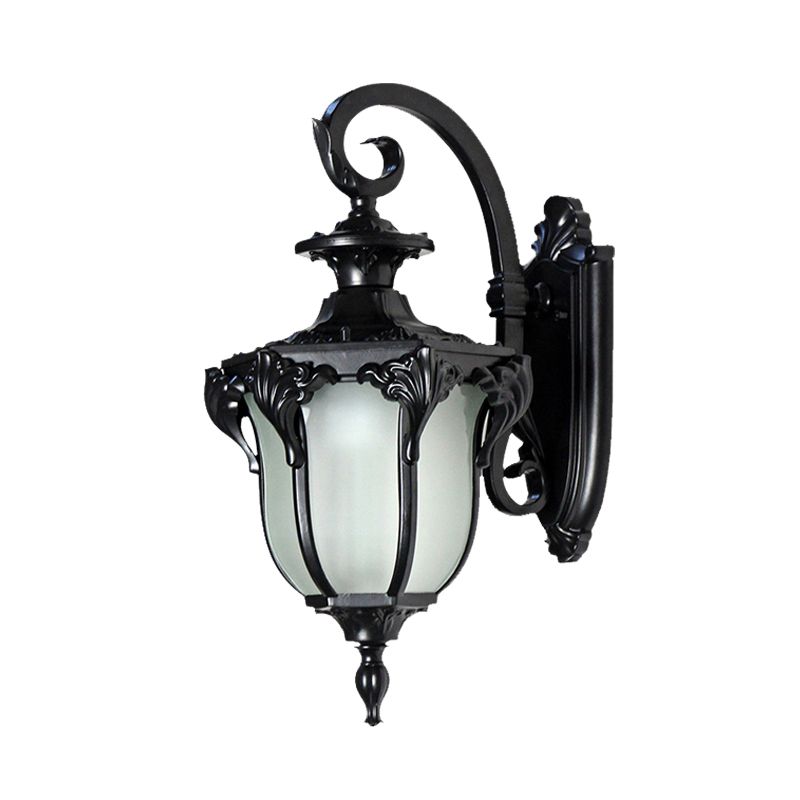 Lampada di foglie di applique esterni di ghianda in vetro bianco 1 leggero lampada da parete di finitura nera/ottone con braccio turbinale