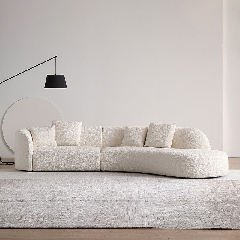 Beige Fabric Sectional Sofa Sloped Arm Sectional with Pillows