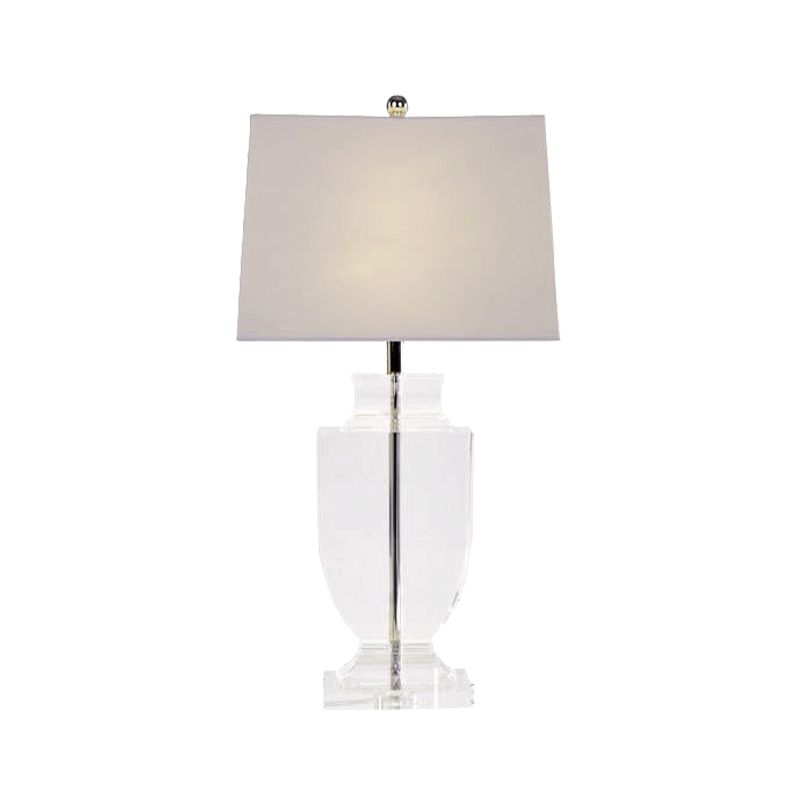 Modern Urn-Shaped Reading Light Hand-Cut Crystal 1 Bulb Fabric Nightstand Lamp in White