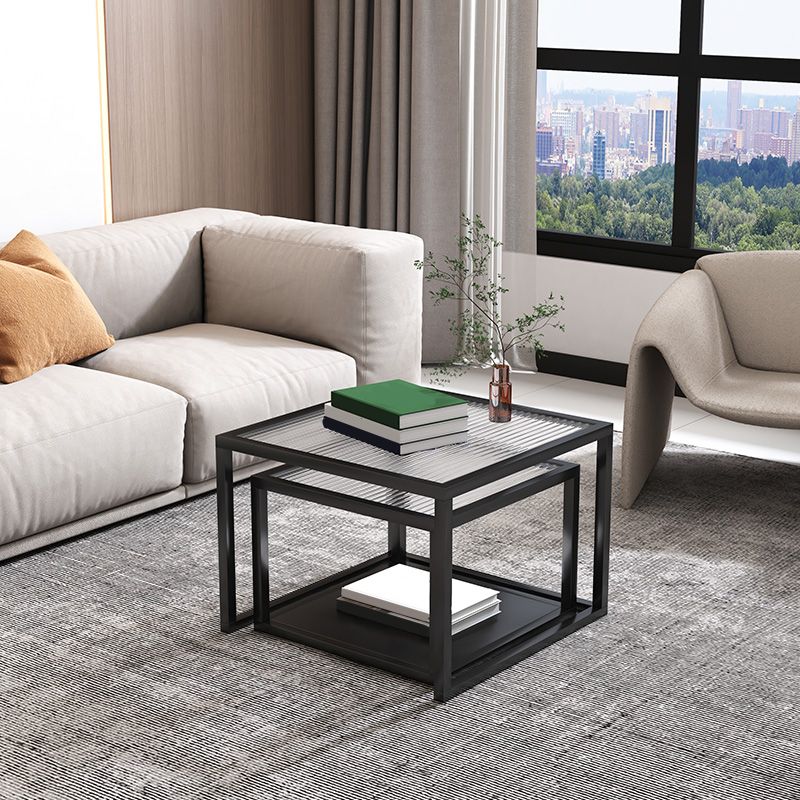 Minimalist Glass Top Coffee Table Round Open Shelf Cocktail Table