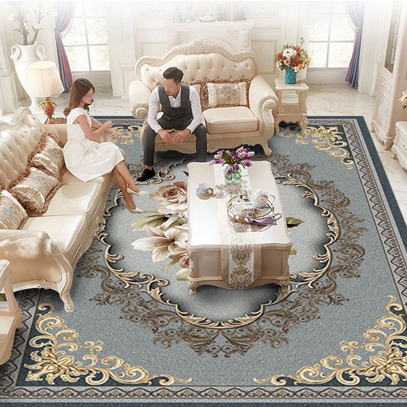 Victorian Floral Pattern Indoor Rug Polyester Carpet Stain Resistant Area Carpet for Home Decoration