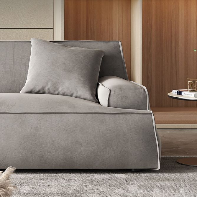Contemporary Genuine Leather/Fabric Recessed Arm Sofa for Living Room