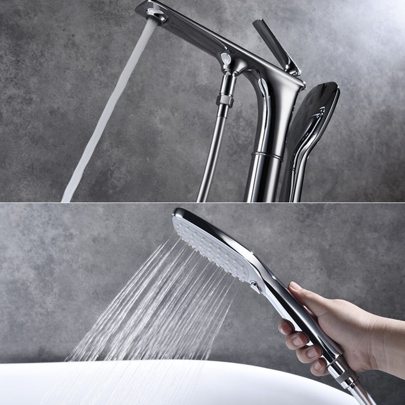 Floor Mounted Copper Freestanding Tub Filler Swivel High Arc Tub Filler Trim