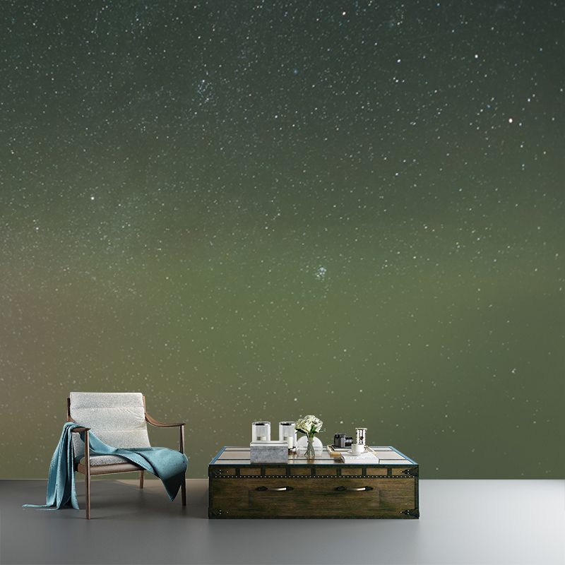 Night and Star Sky Mural Wallpaper in Green Contemporary Wall Decor for Living Room