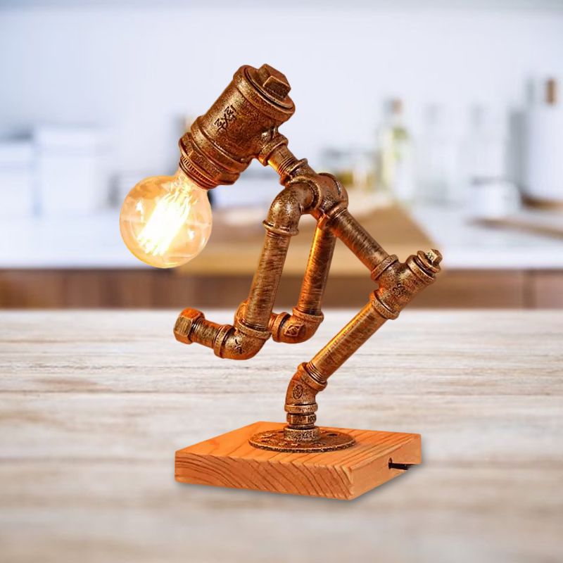 1 Light Table Lighting with Robot Athlete Design Metal Steampunk Style Bedroom Table Lamp in Bronze