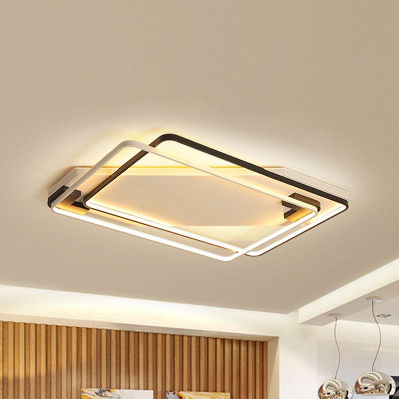 Modern LED Ceiling Light Fixture Aluminum Black-White Overlapping Rectangle Flush Mount in Warm/White Light for Living Room