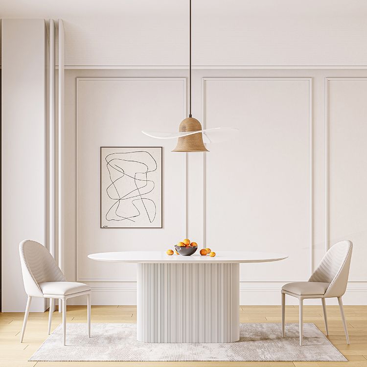 Oval Dining Table Modern Stone Top Dining Table in White with Pedestal Base