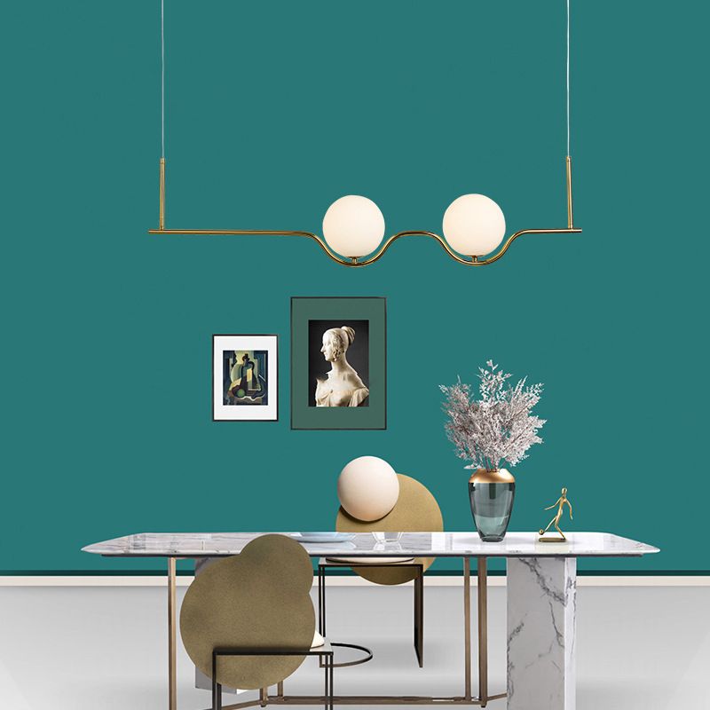 Cream Glass Globe Island Light Minimalist 2-Light Brass Finish Pendant
