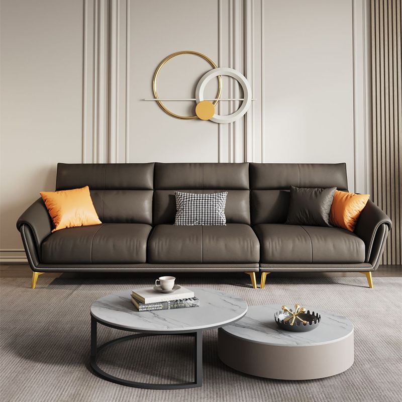 Contemporary Black Sewn Pillow Back Sloped Arm for Living Room Sofa