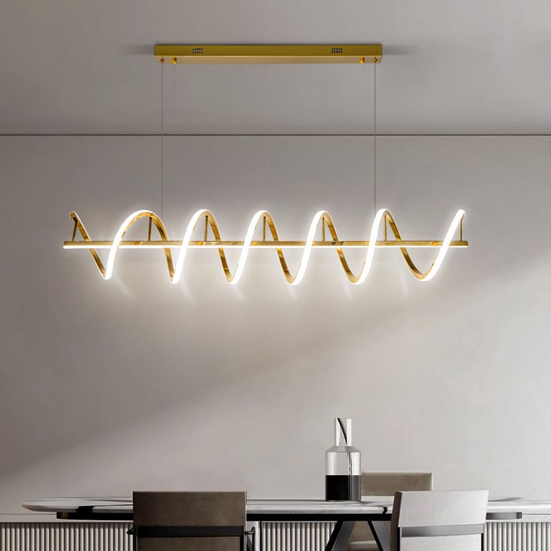 Minimalism Hanging Light Gold LED Island Light Fixture for Dining Room