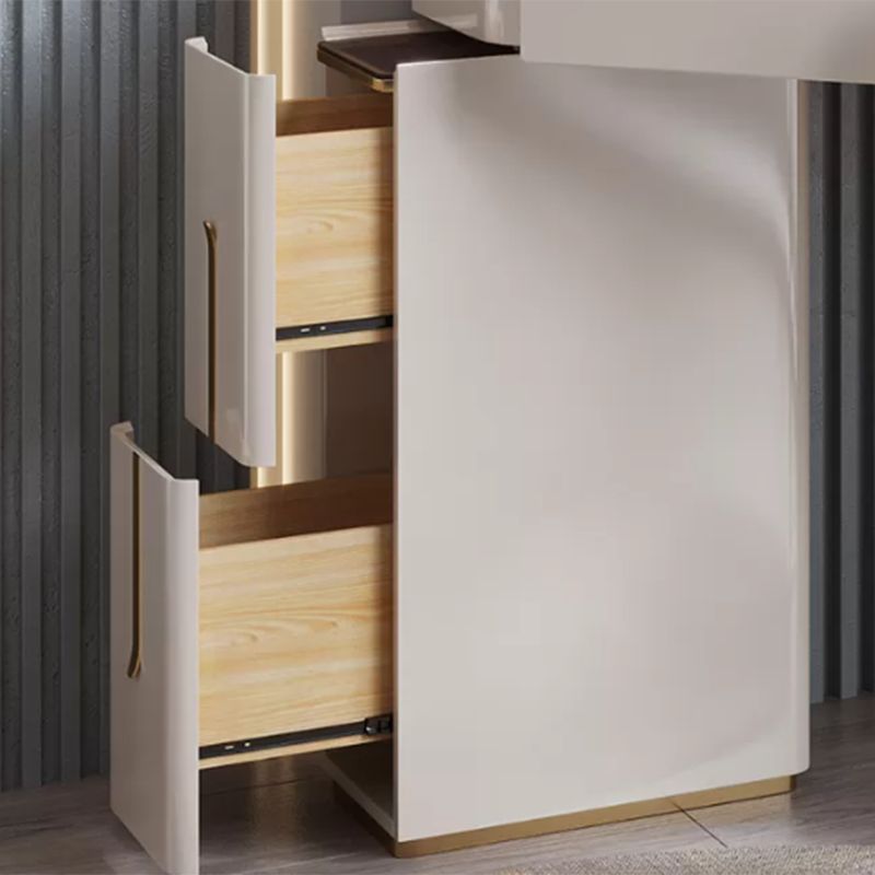 Luxurious Glass Vanity Table with Mirror & Stool 3 Drawers Beige Dressing Table