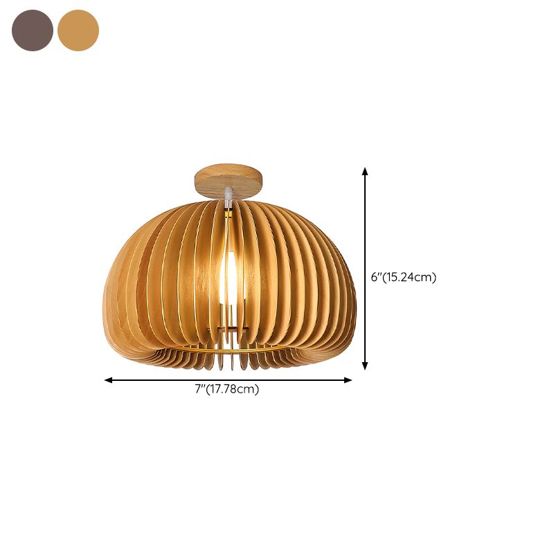 Modern Ceiling Light 1-Light Ceiling Mount Light with Wooden Shade for Bedroom