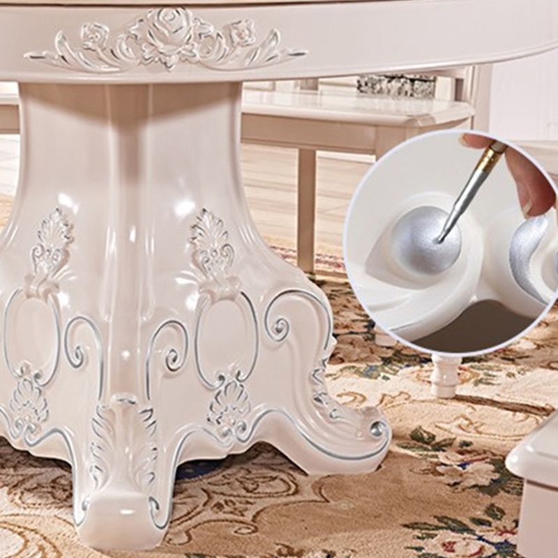 Oak Wood Base Victorian Dining Table Round Marble Top Table with Pedestal