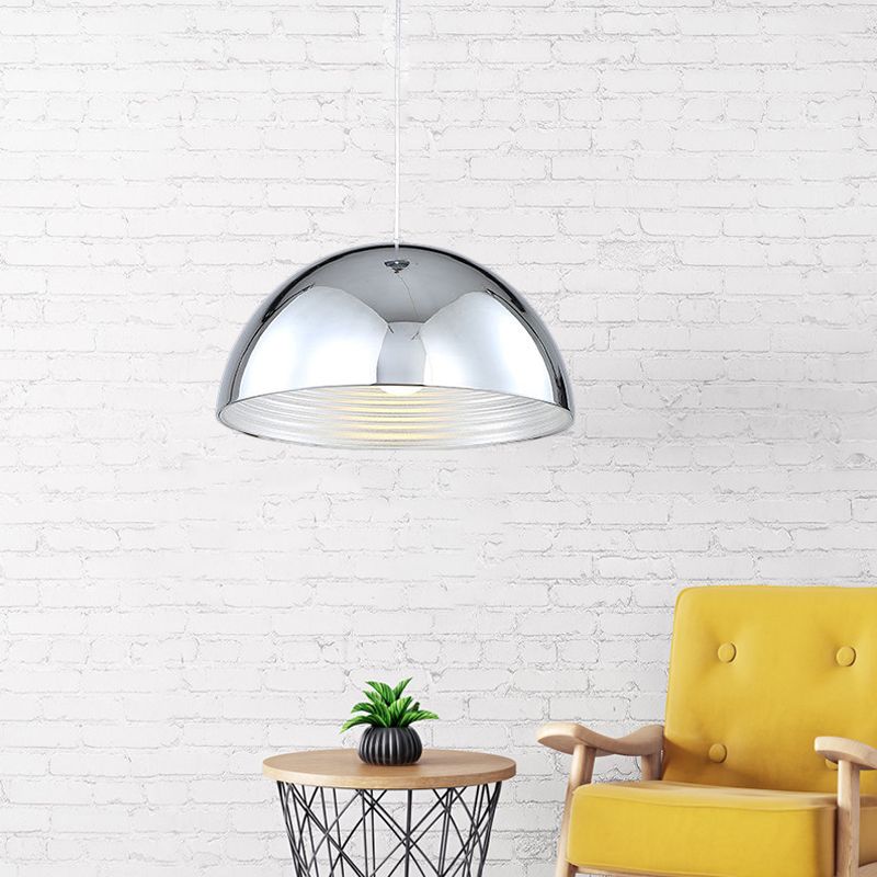 Restaurant Dome Shade Hanging Light Metal 1 Head Retro Industrial Polish Chrome Pendant Light