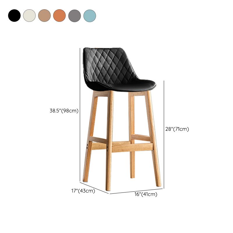 Contemporary Solid Wood Legs Faux Leather Indoor Bar Stools with Footrest
