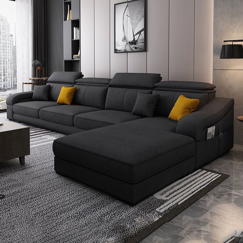 Linen and Faux Leather Reversible Modular L-Shape Furniture Sectionals