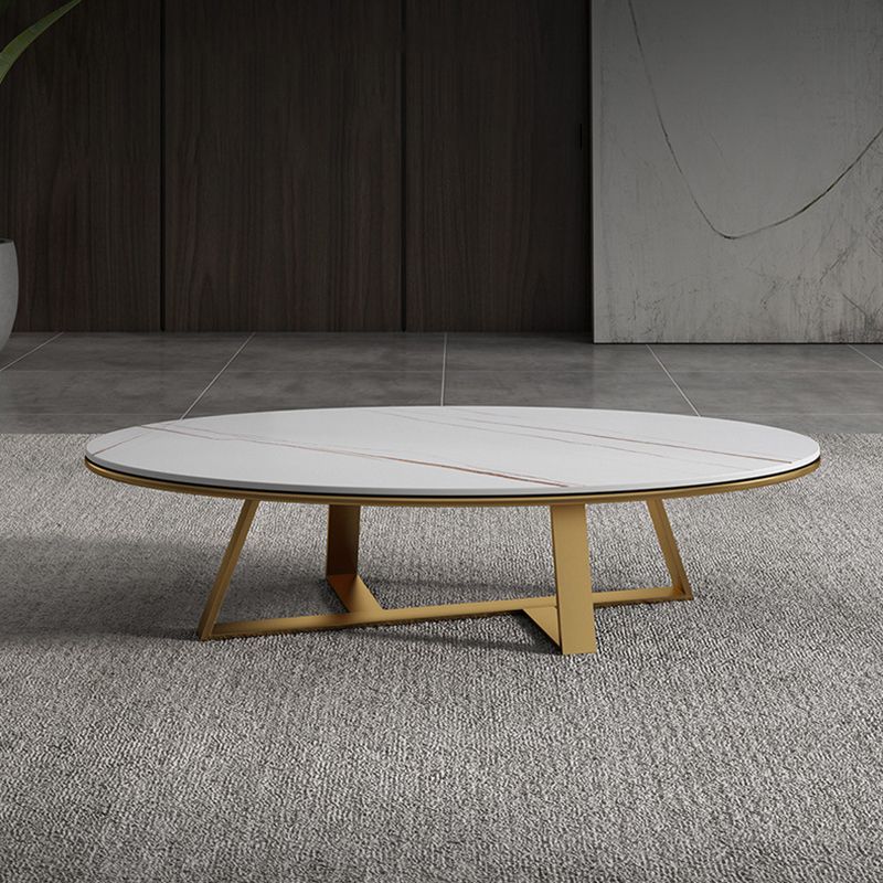Frame Base Coffee Table Glam Elliptical Stone Top Cocktail Table