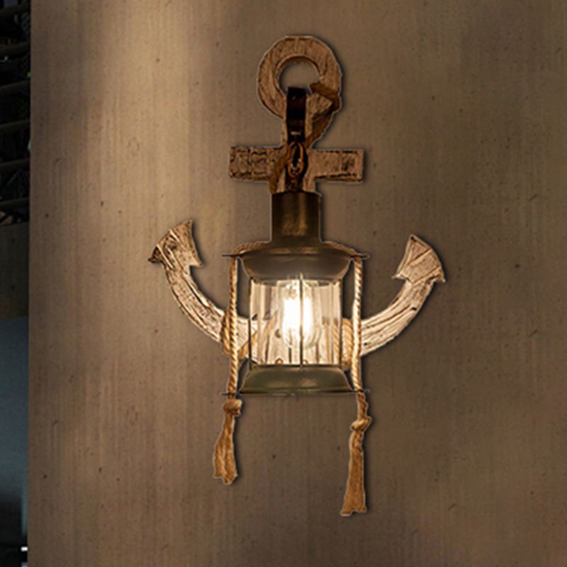 Clear Glass Kerosene Sconce Lighting Rustic Style 1 Light Indoor Wall Mounted Lamp in Bronze