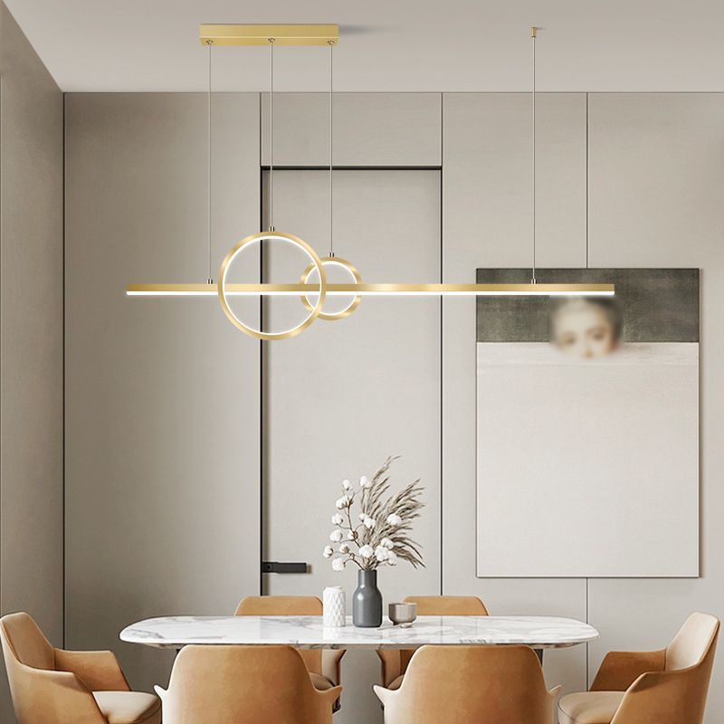Post Modern LED Kitchen Island Fixture in Gold Linear Ceiling Pendant Lighting