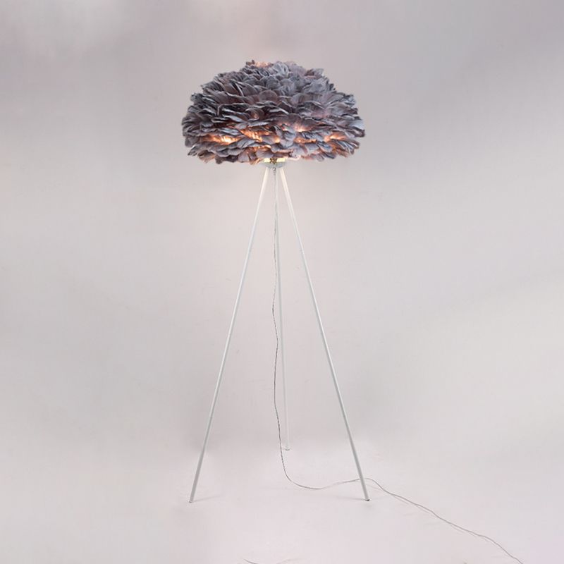 Dome Feather vloerlamp Minimalistisch enkel grijs/wit/roze vloerlicht met zwart/wit/gouden statief voor slaapkamer
