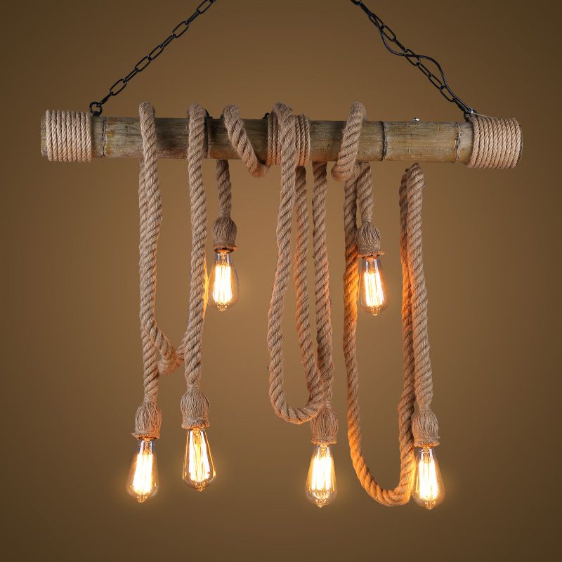 Industrial Style Exposed Bulb Island Light Rope Chandelier Lamp for Restaurant