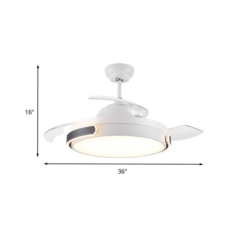 Acryl -trommel 3 Blades hanger ventilator licht Moderne woonkamer LED Semi Flush Mount Lamp in wit met afstandsbediening, 36 "/42" breed
