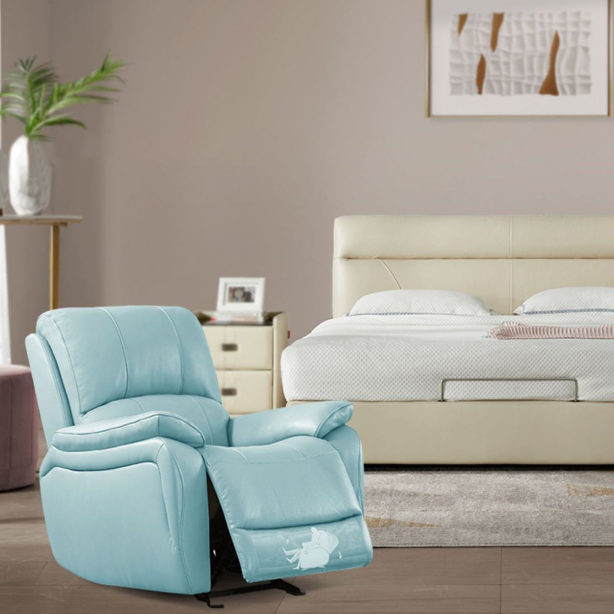Modern Recliner Chair USB Charge Port Solid Color Standard Recliner