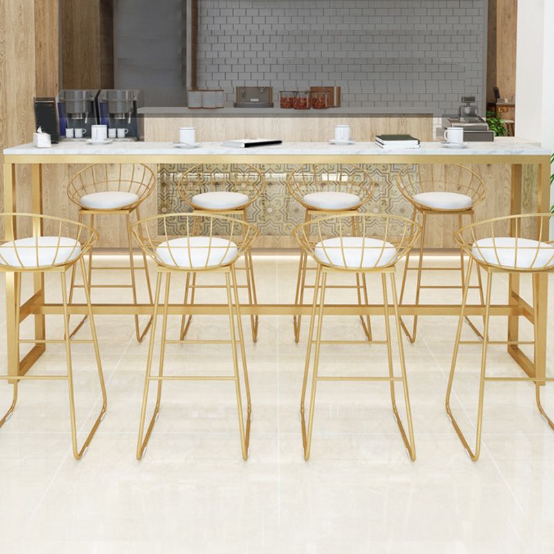 Glam Bar-height Table White Faux Marble Top Fixed Pub Table for Patio