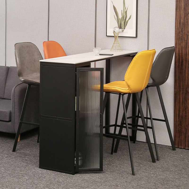 Modern Sintered Stone Bar Table Rectangle Dining Table with Storage Shelves