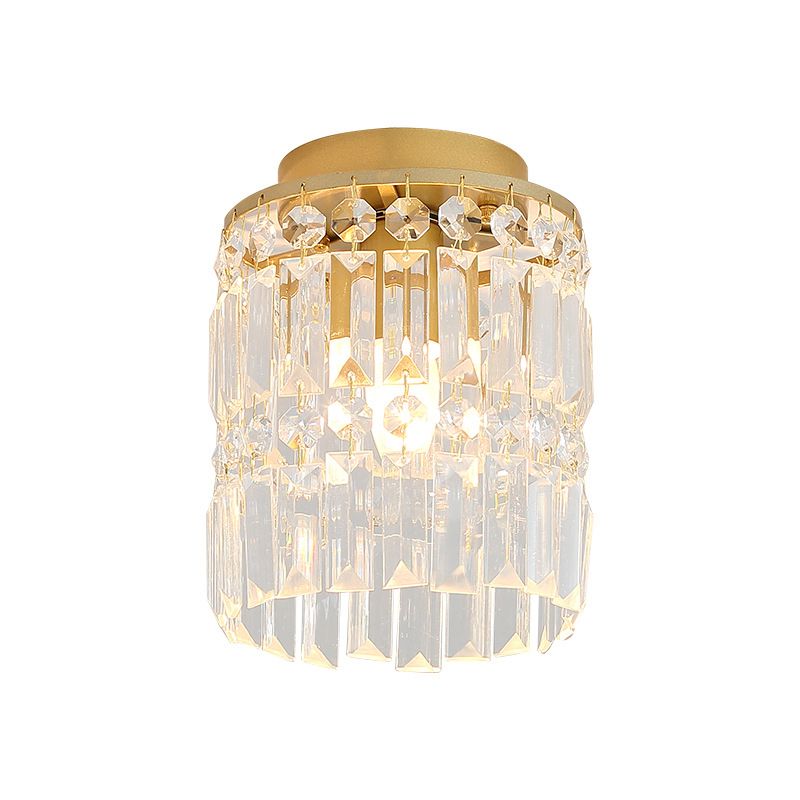 Modern Style Cylindrical Ceiling Mounted Light Crystal Aisle Close to Ceiling Lamp in Gold