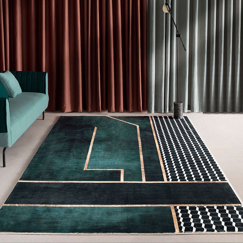 Grey Living Room Carpet Modern Geometric Pattern Area Rug Non-Slip Backing Rug